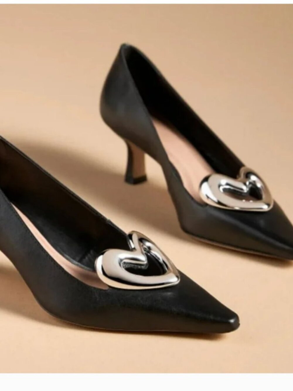 NEW Maeve Anthropologie Black Leather Heart Pumps Shoes EU40 US 8.5 /9  NIB